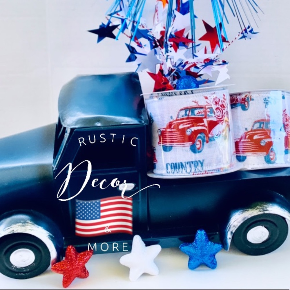 ❤️🤍💙  Farmhouse Red Truck  Country Wire Ribbon
